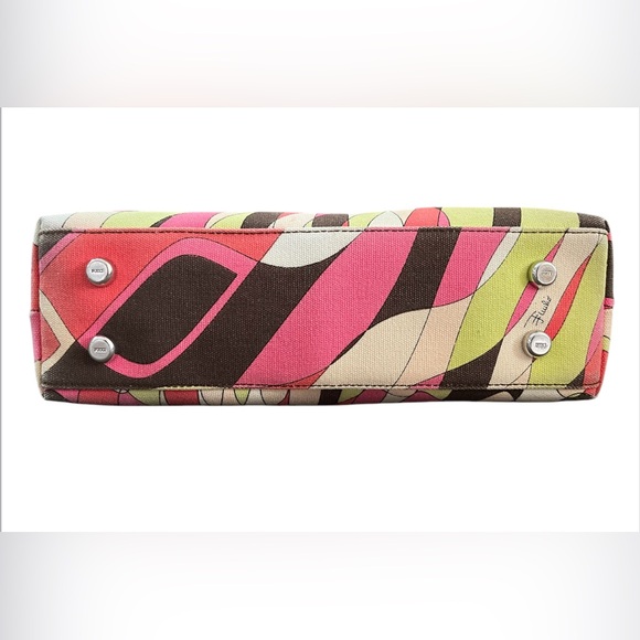 Emilio Pucci Vintage Handbag Leather Handles, Beautiful Multicolors Canvas EUC - Picture 6 of 12